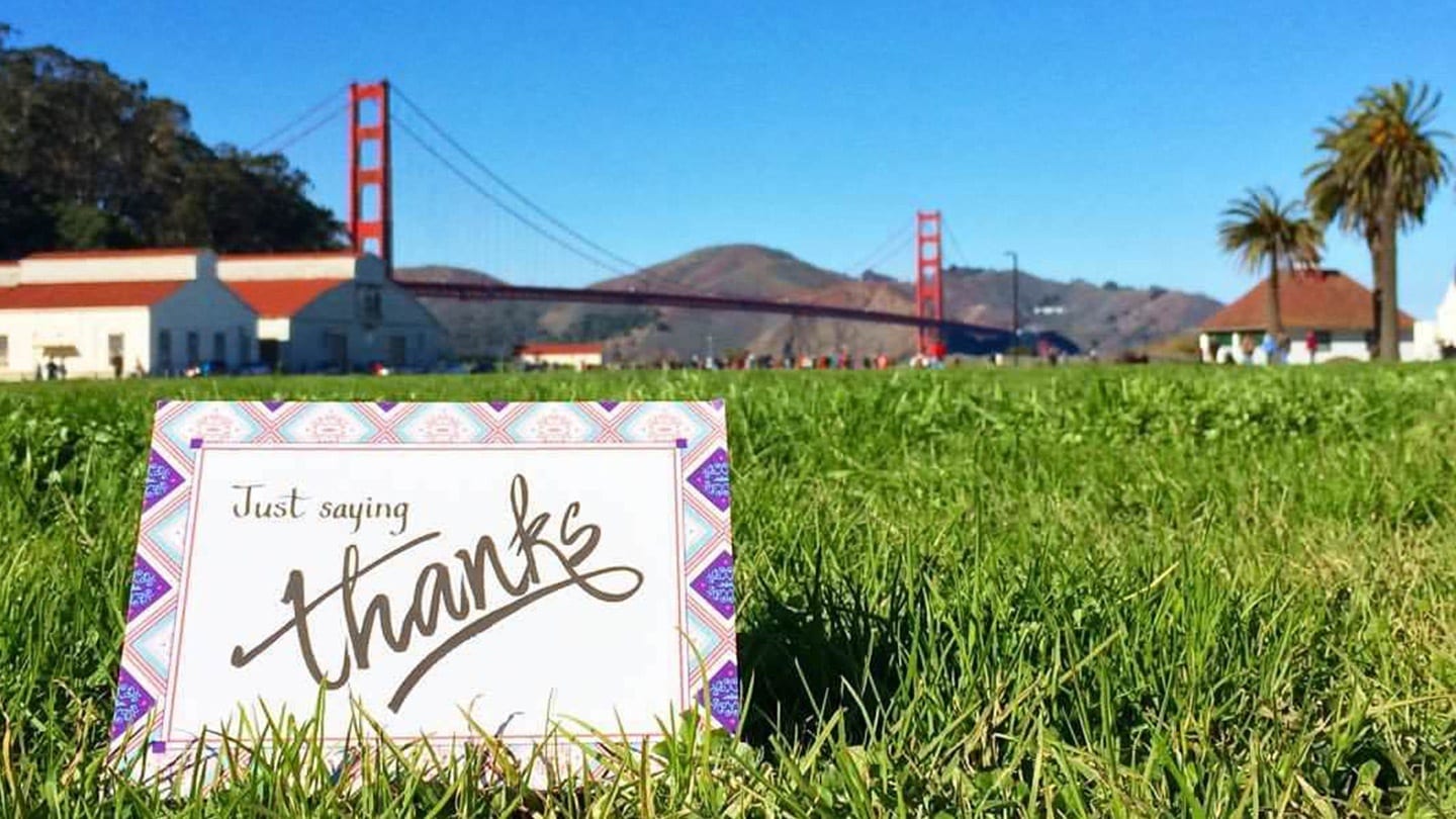 just saying thanks card with golden gate bridge in background